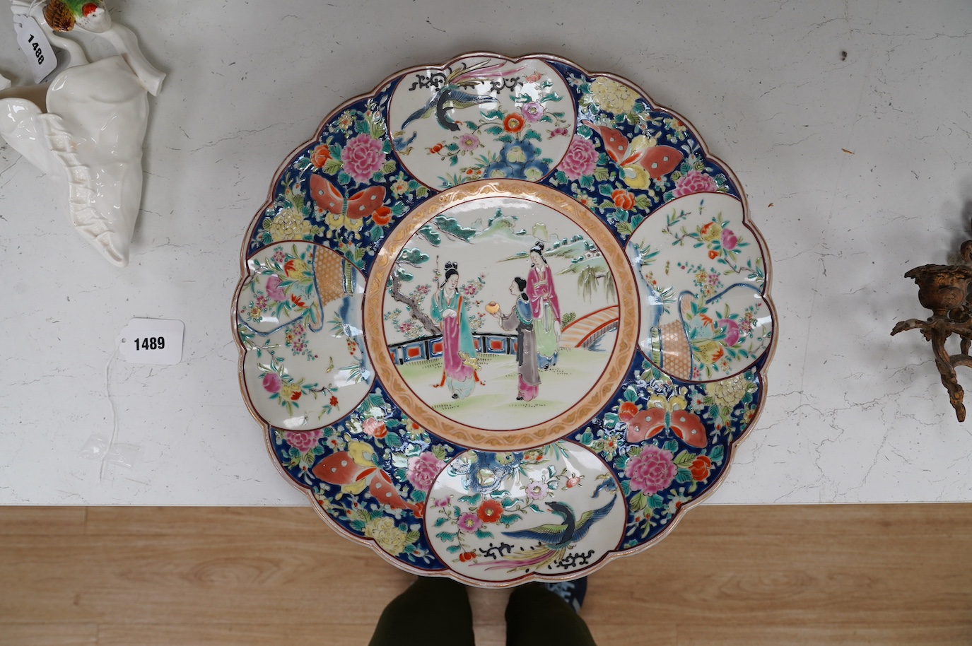 A Japanese famille rose charger, 40cm diameter. Condition - good, some wear